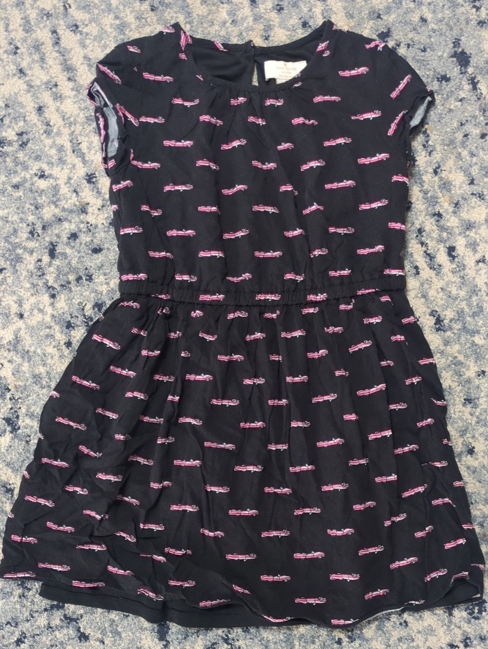 Kate Spade New York Black Pink Car Print Fit & Flare Dress Size 8